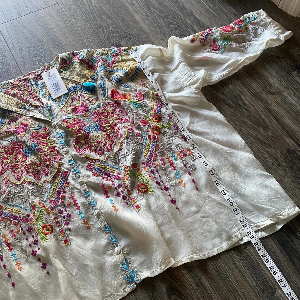 JOHNNY WAS Embroidered Tunic Blouse Top NEW NWT Size XL Valley Button Down - Picture 6 of 10